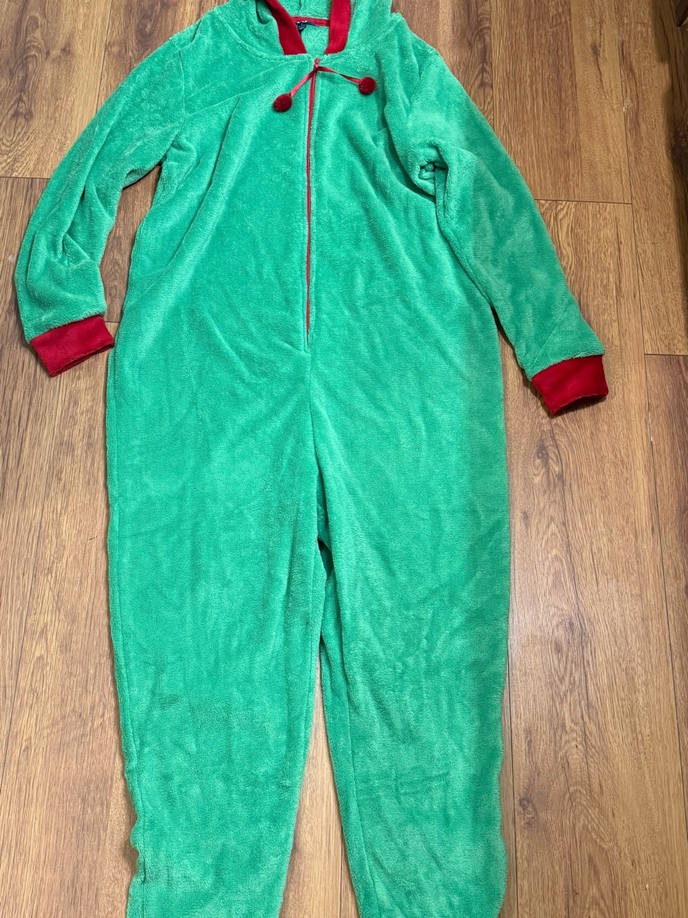 Essentials Green and Red Plush Hooded Onesie Pajamas